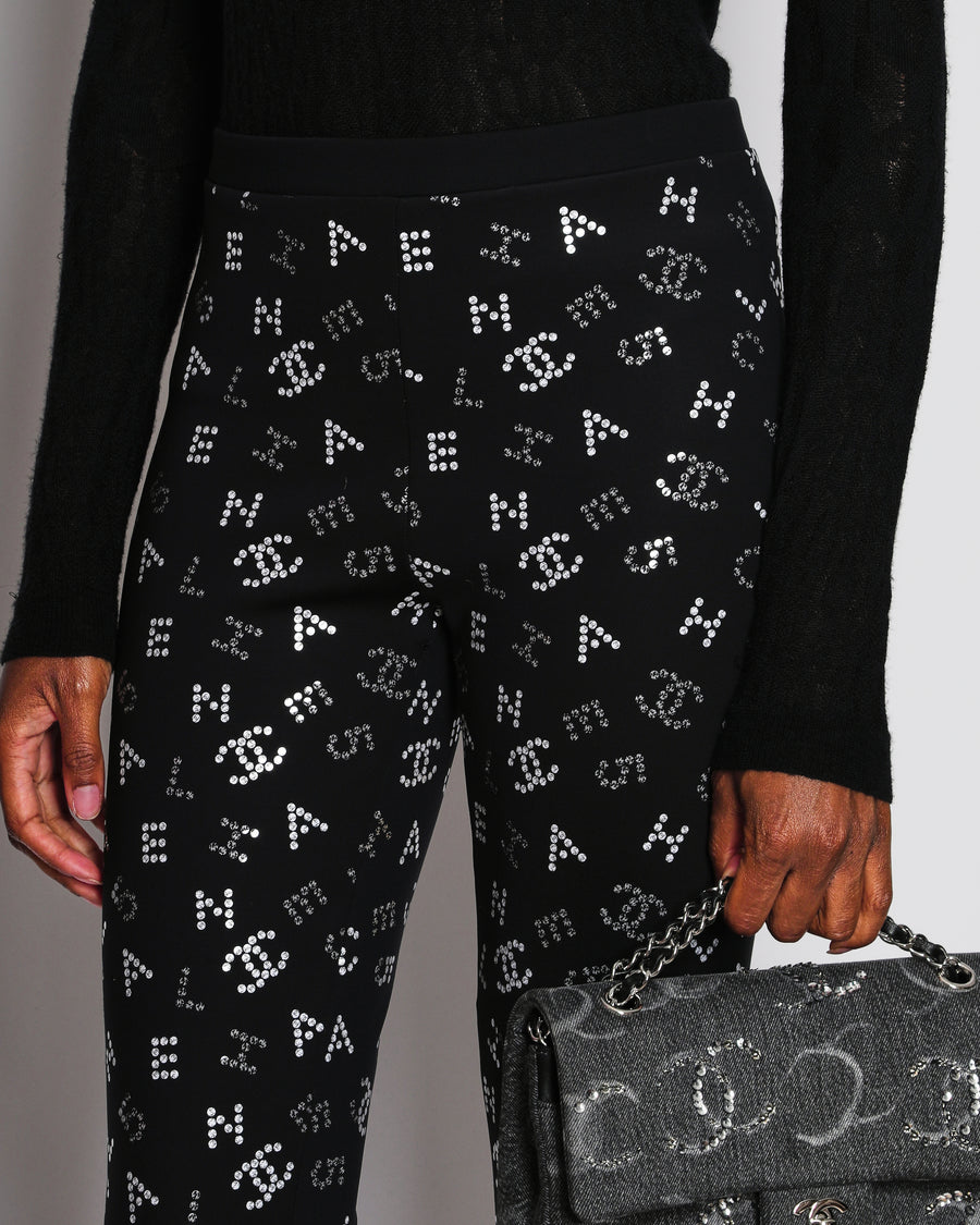 Chanel 20/C Black CC Sequin Logo Leggings Size FR 40 (UK 12)