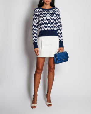 Chanel Navy White CC Logo Long Sleeve Jumper Size FR 38 (UK 10)