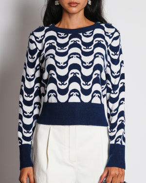 Chanel Navy White CC Logo Long Sleeve Jumper Size FR 38 (UK 10)