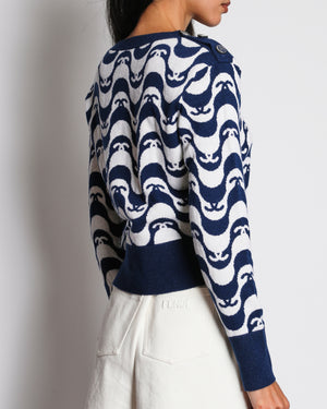 Chanel Navy White CC Logo Long Sleeve Jumper Size FR 38 (UK 10)