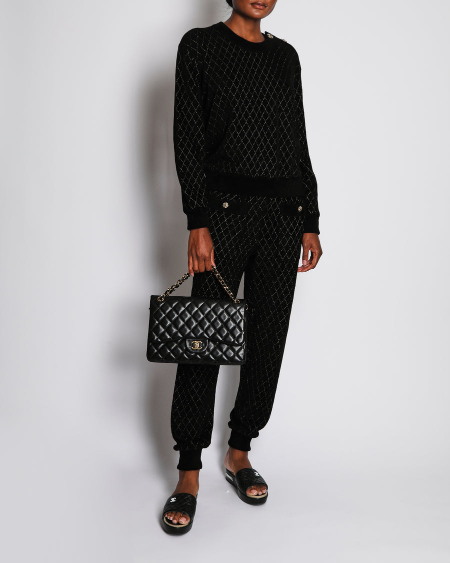 Chanel 20/C Black Quilted Long Sleeve Jumper with Embellished Button Detail Size FR 38 (UK 10)