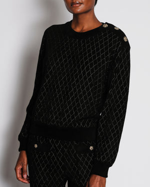 Chanel 20/C Black Quilted Long Sleeve Jumper with Embellished Button Detail Size FR 38 (UK 10)
