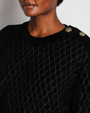 Chanel 20/C Black Quilted Long Sleeve Jumper with Embellished Button Detail Size FR 38 (UK 10)