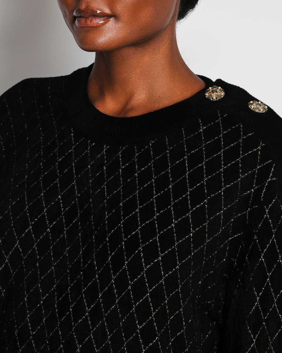 Chanel 20/C Black Quilted Long Sleeve Jumper with Embellished Button Detail Size FR 38 (UK 10)