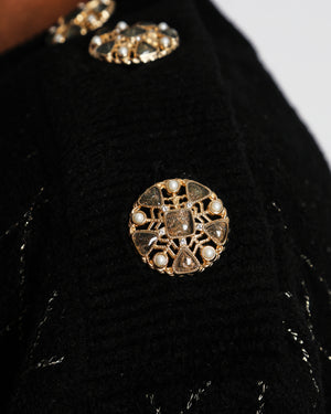 Chanel 20/C Black Quilted Long Sleeve Jumper with Embellished Button Detail Size FR 38 (UK 10)