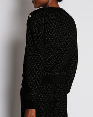Chanel 20/C Black Quilted Long Sleeve Jumper with Embellished Button Detail Size FR 38 (UK 10)