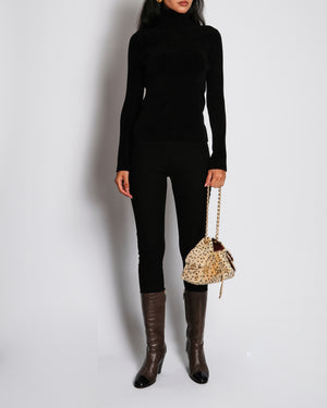 Chanel 19/A Black Ribbed High Neck Long Sleeve Jumper with CC Logo Detail Size FR 38 (UK 10)