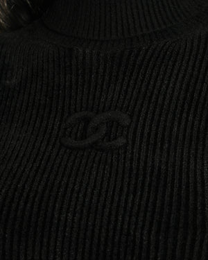 Chanel 19/A Black Ribbed High Neck Long Sleeve Jumper with CC Logo Detail Size FR 38 (UK 10)