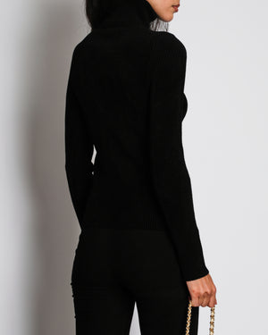 Chanel 19/A Black Ribbed High Neck Long Sleeve Jumper with CC Logo Detail Size FR 38 (UK 10)