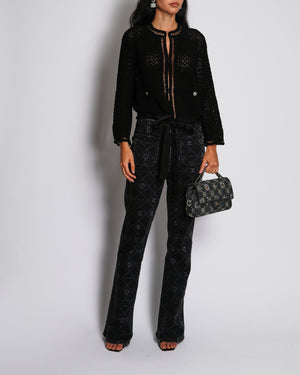 Chanel 20/P Black Crochet Round Neck Cardigan with Tie Detail Size FR 36 (UK 8)