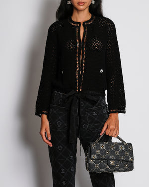 Chanel 20/P Black Crochet Round Neck Cardigan with Tie Detail Size FR 36 (UK 8)