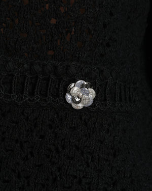 Chanel 20/P Black Crochet Round Neck Cardigan with Tie Detail Size FR 36 (UK 8)