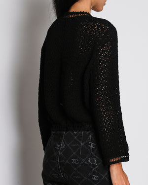 Chanel 20/P Black Crochet Round Neck Cardigan with Tie Detail Size FR 36 (UK 8)