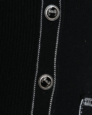 Chanel 20/K Black V-Neck Cardigan with White Contrast Trim Size FR 38 (UK 10)