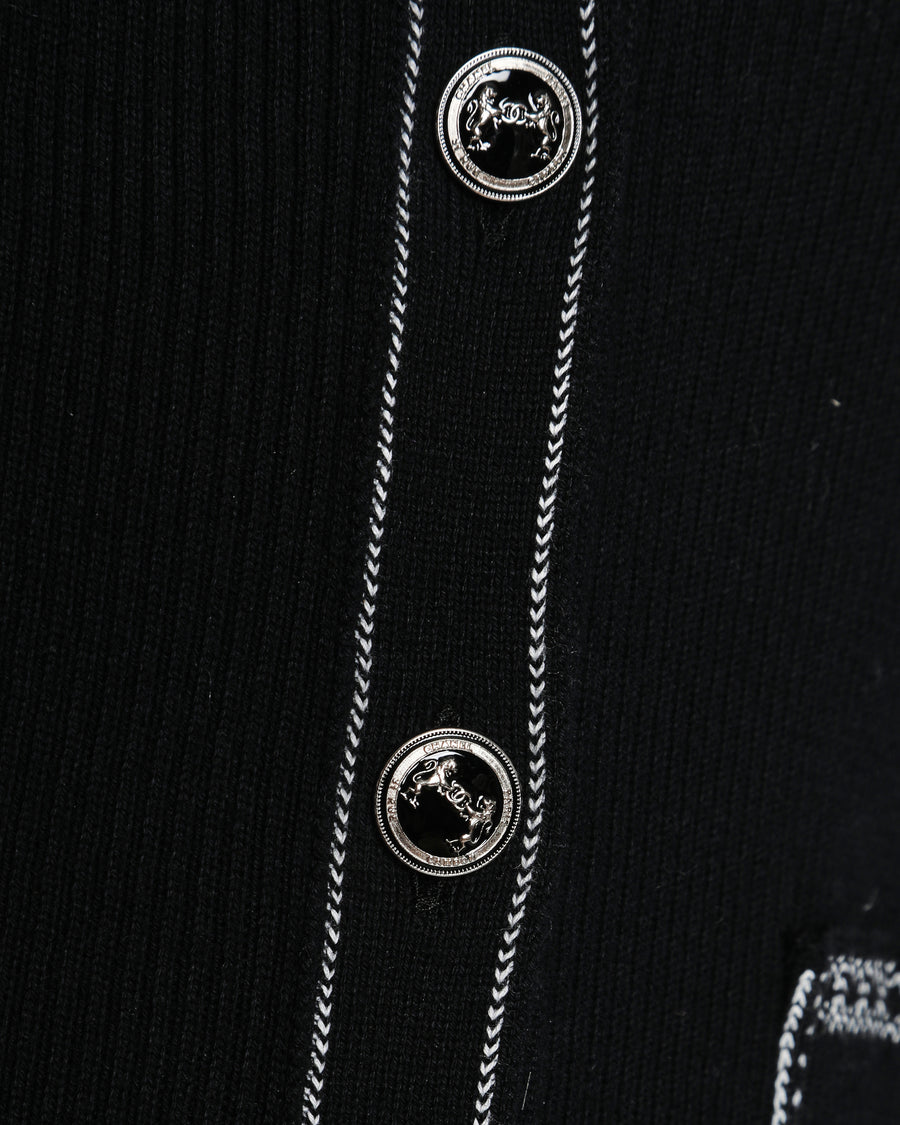 Chanel 20/K Black V-Neck Cardigan with White Contrast Trim Size FR 38 (UK 10)