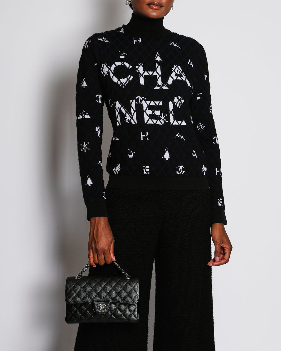 Chanel 19/B Black High-Neck Quilted CC Long Sleeve Jumper Size FR 38 (UK 10)