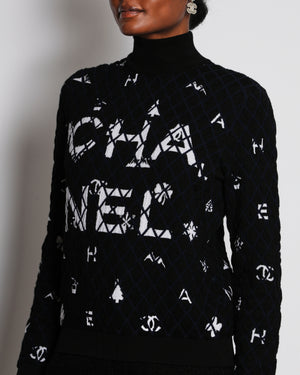 Chanel 19/B Black High-Neck Quilted CC Long Sleeve Jumper Size FR 38 (UK 10)