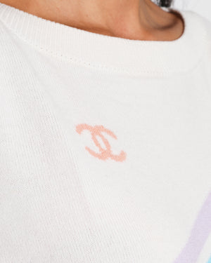 Chanel 19/C "La Pausa" Ivory Striped Multicolour CC Jumper Size FR 40 (UK 12)