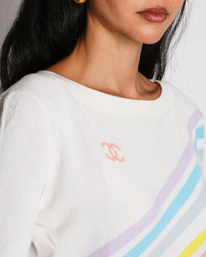 Chanel 19/C "La Pausa" Ivory Striped Multicolour CC Jumper Size FR 40 (UK 12)