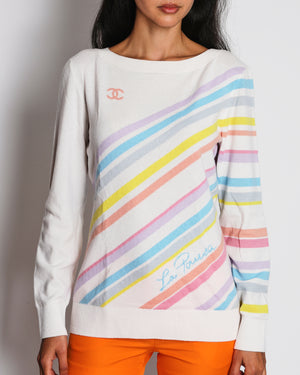 Chanel 19/C "La Pausa" Ivory Striped Multicolour CC Jumper Size FR 40 (UK 12)