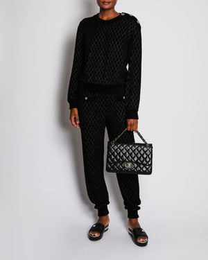 Chanel 20/C Black Quilted Knitted Trousers with CC Embellished Button Detail Size FR 40 (UK 12)