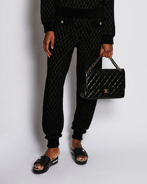 Chanel 20/C Black Quilted Knitted Trousers with CC Embellished Button Detail Size FR 40 (UK 12)