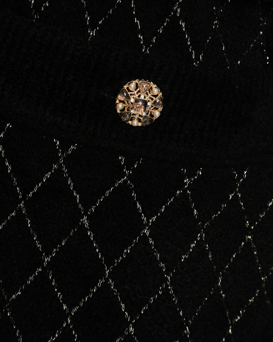 Chanel 20/C Black Quilted Knitted Trousers with CC Embellished Button Detail Size FR 40 (UK 12)