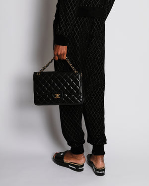 Chanel 20/C Black Quilted Knitted Trousers with CC Embellished Button Detail Size FR 40 (UK 12)