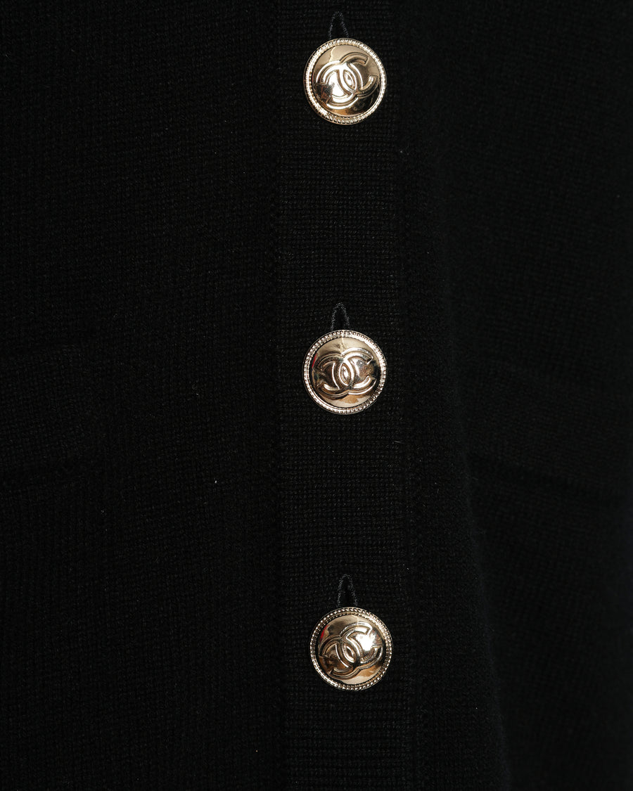 Chanel 20/K Black Button Down Cardigan with White Trim and CC Button Detail Detail Size FR 38 (UK 10)