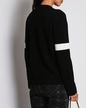 Chanel 20/K Black Button Down Cardigan with White Trim and CC Button Detail Detail Size FR 38 (UK 10)