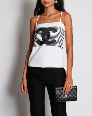 Chanel White 24/S Striped CC Logo Vest Top Size FR 38 (UK 10)