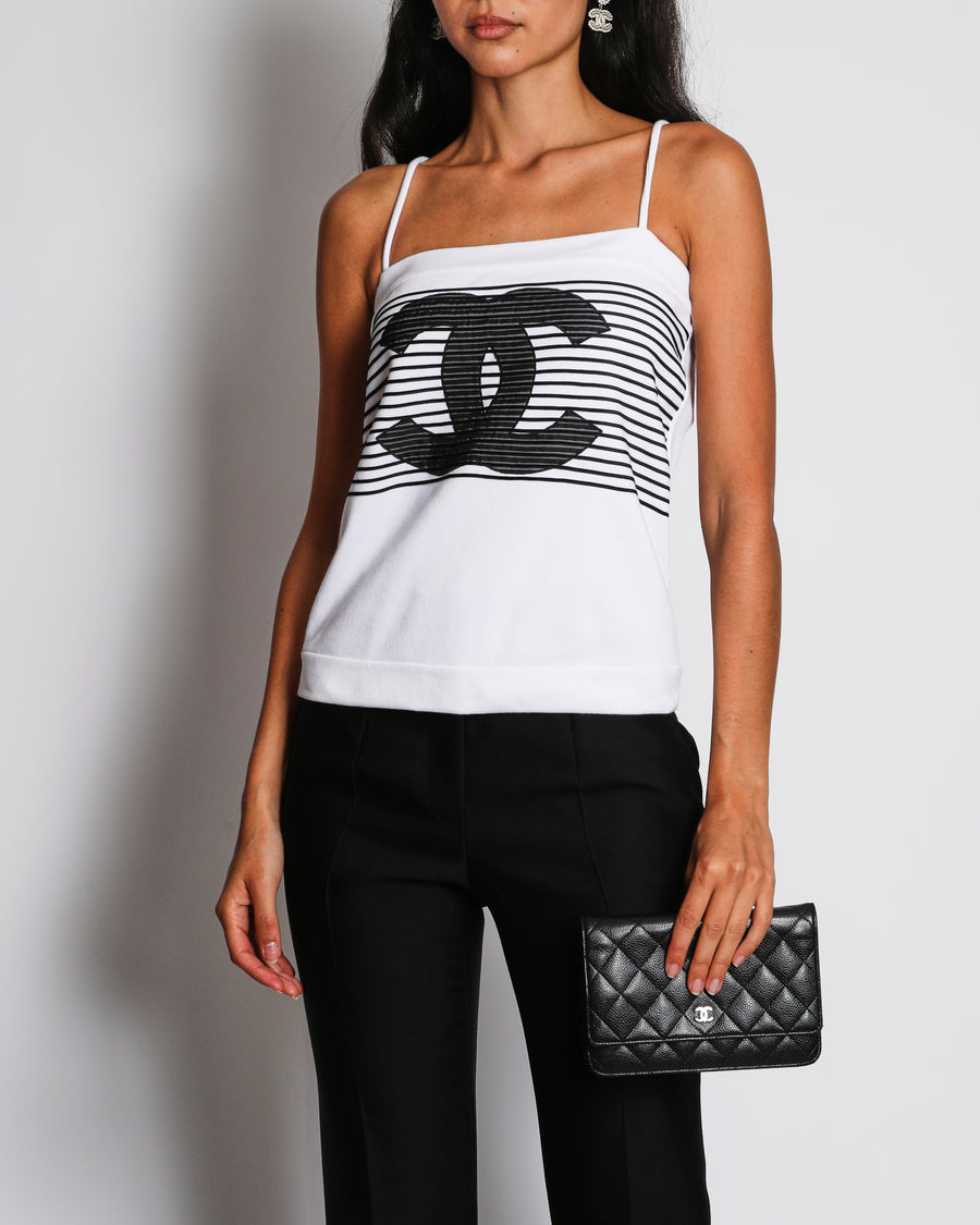 Chanel White 24/S Striped CC Logo Vest Top Size FR 38 (UK 10)