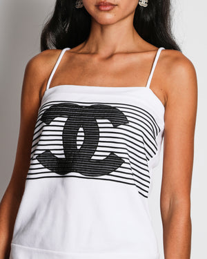 Chanel White 24/S Striped CC Logo Vest Top Size FR 38 (UK 10)