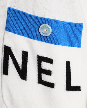 Chanel 19/S Ivory V-Neck CHANEL Logo Jumper with Blue Piping Detail Size FR 34 (UK 6)