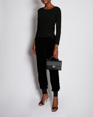 Chanel 20/K Black Velvet Trousers with Cuff and Satin Band Detail Size FR 38 (UK 10)