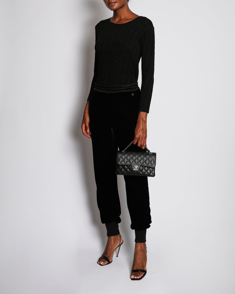 Chanel 20/K Black Velvet Trousers with Cuff and Satin Band Detail Size FR 38 (UK 10)