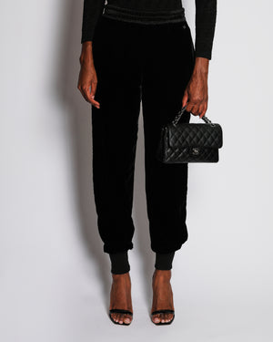 Chanel 20/K Black Velvet Trousers with Cuff and Satin Band Detail Size FR 38 (UK 10)