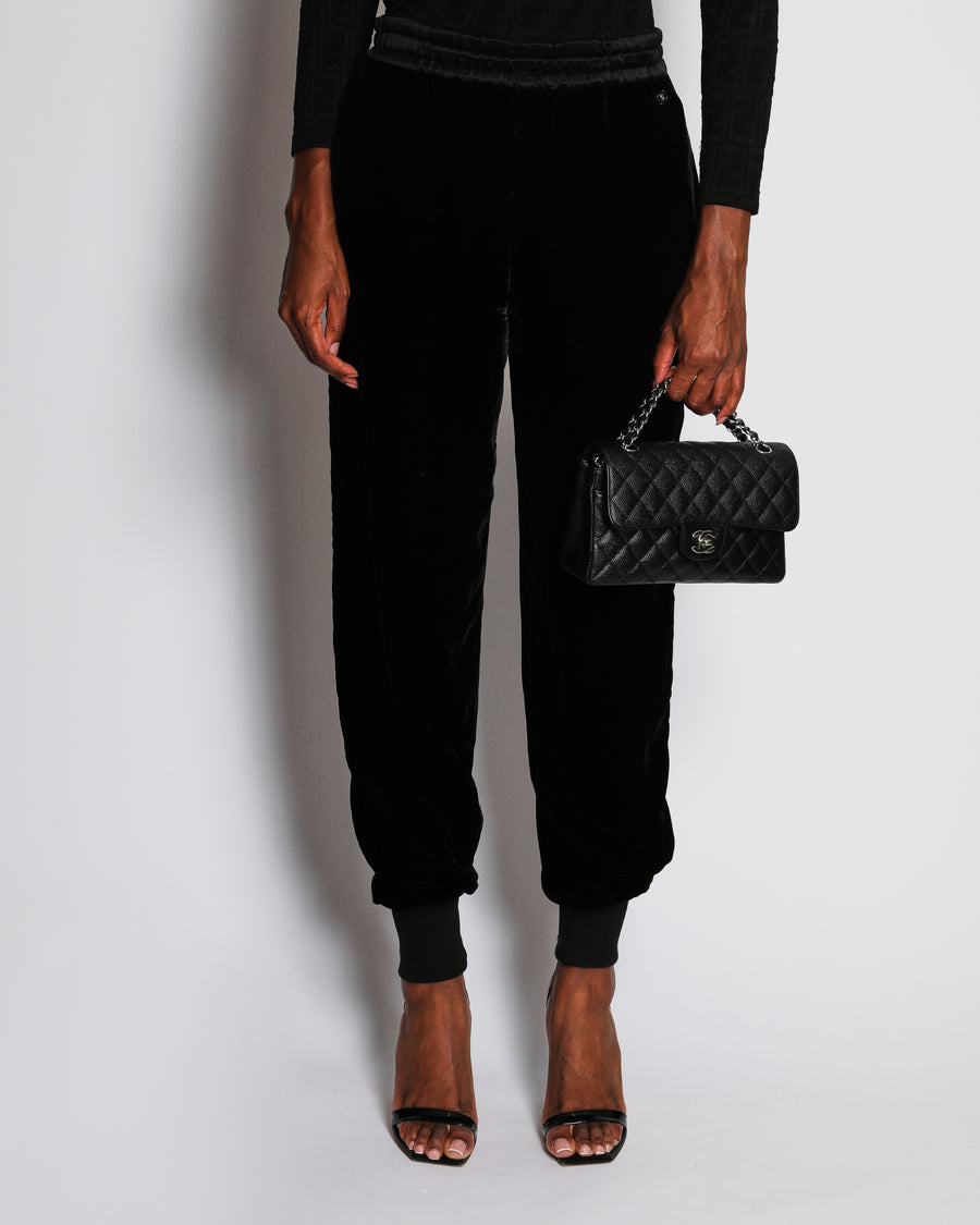 Chanel 20/K Black Velvet Trousers with Cuff and Satin Band Detail Size FR 38 (UK 10)
