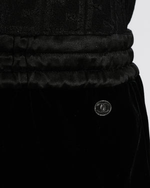 Chanel 20/K Black Velvet Trousers with Cuff and Satin Band Detail Size FR 38 (UK 10)