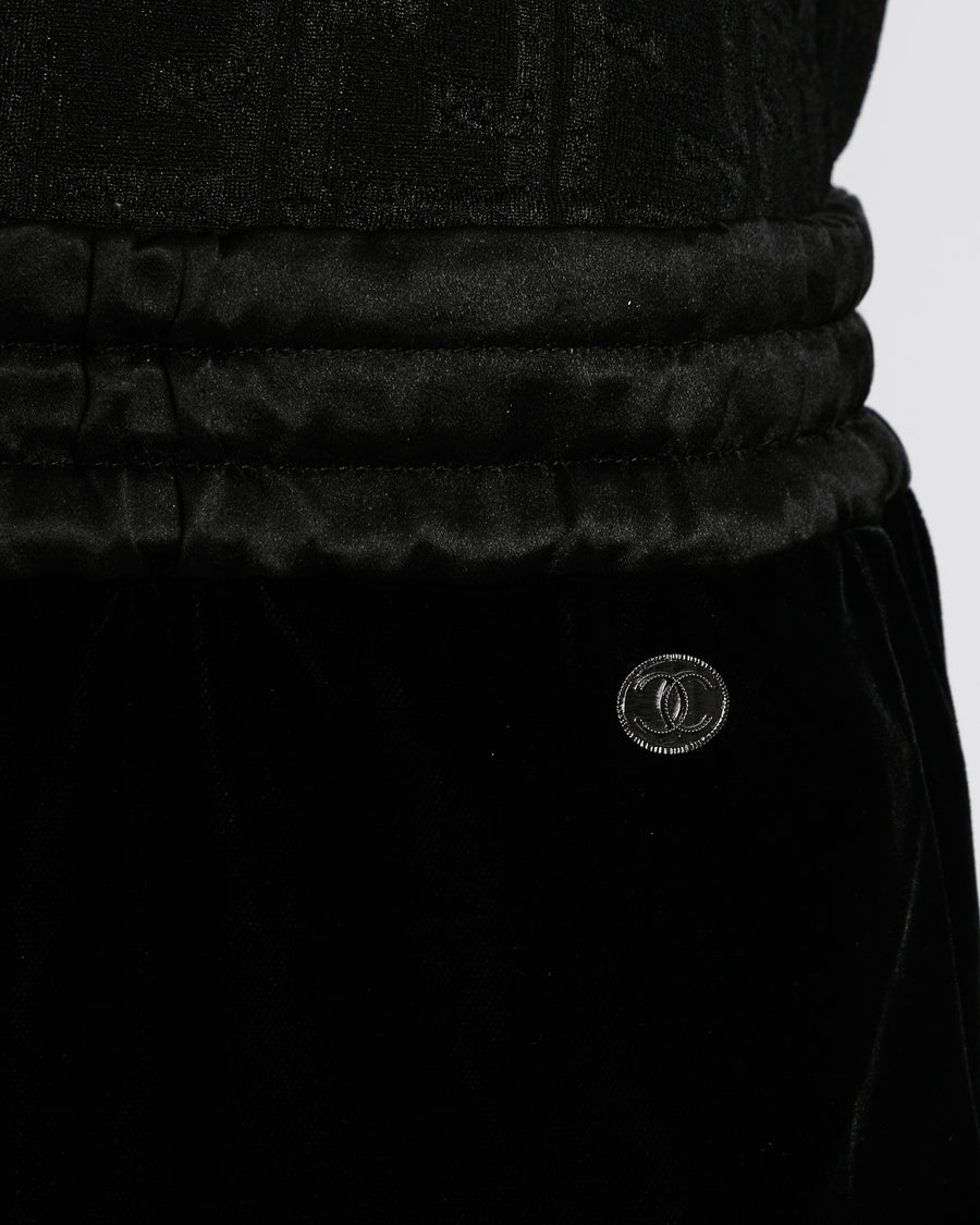 Chanel 20/K Black Velvet Trousers with Cuff and Satin Band Detail Size FR 38 (UK 10)