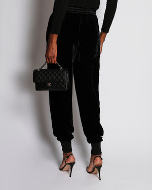 Chanel 20/K Black Velvet Trousers with Cuff and Satin Band Detail Size FR 38 (UK 10)