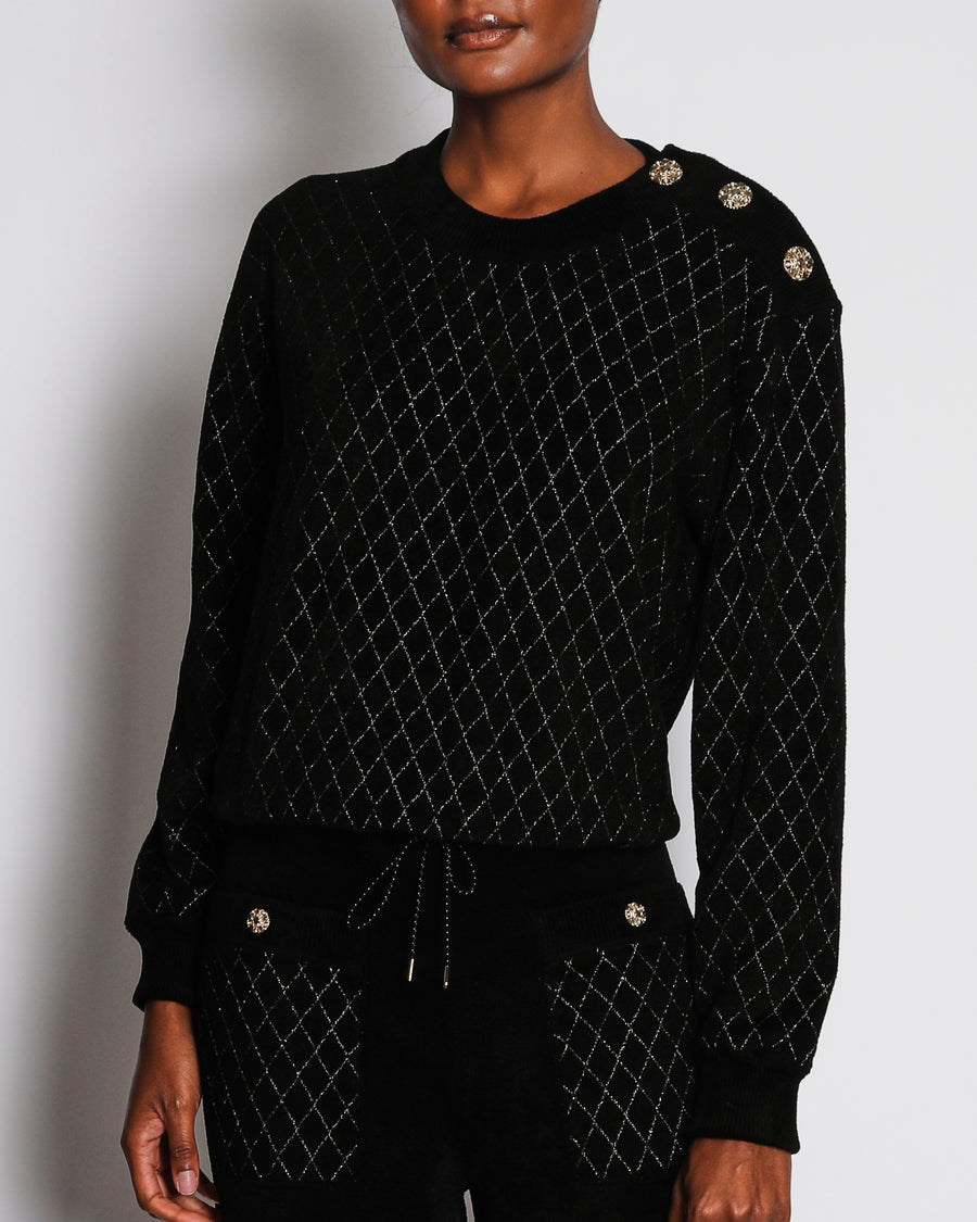 Chanel 23/A Black Wide-Leg Trousers with Quilted Pocket and CC Embellished Button Detail Size FR 38 (UK 10)
