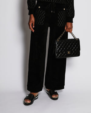 Chanel 23/A Black Wide-Leg Trousers with Quilted Pocket and CC Embellished Button Detail Size FR 38 (UK 10)