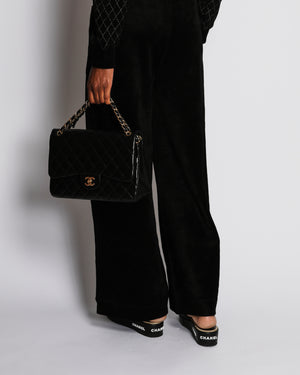 Chanel 23/A Black Wide-Leg Trousers with Quilted Pocket and CC Embellished Button Detail Size FR 38 (UK 10)