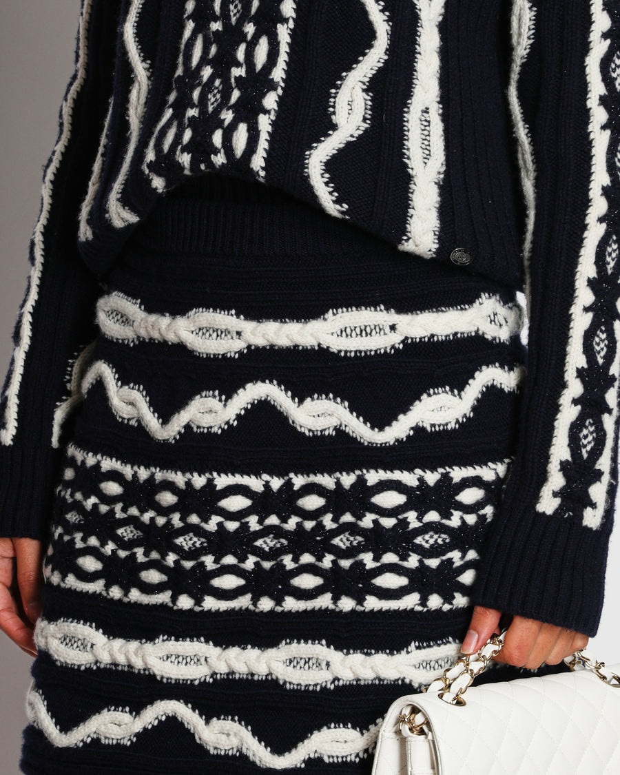 Chanel Navy Knitted Mini Skirt with Glitter Detail Size FR 38 (UK 10)
