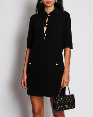 Chanel 23/P Black Short Sleeve Midi Dress with Pearl CC Pocket Detail Size FR 36 (UK 8)