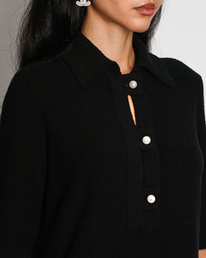Chanel 23/P Black Short Sleeve Midi Dress with Pearl CC Pocket Detail Size FR 36 (UK 8)