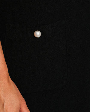 Chanel 23/P Black Short Sleeve Midi Dress with Pearl CC Pocket Detail Size FR 36 (UK 8)