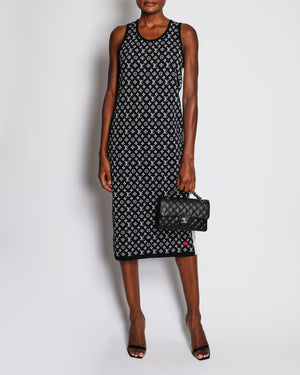Louis Vuitton SS/22 Black Sleeveless Monogram Maxi Dress with Fuchsia Stripe Detail Size FR 38 (UK 10)