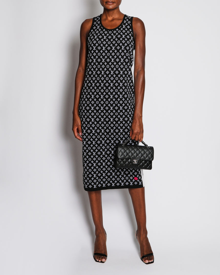 Louis Vuitton SS/22 Black Sleeveless Monogram Maxi Dress with Fuchsia Stripe Detail Size FR 38 (UK 10)